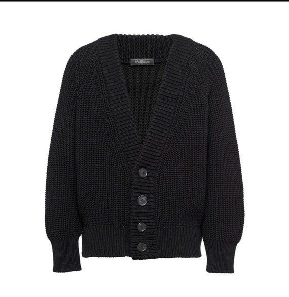 Schwarze Strickjacke mit tiefem V-Ausschnitt und Knopfleiste